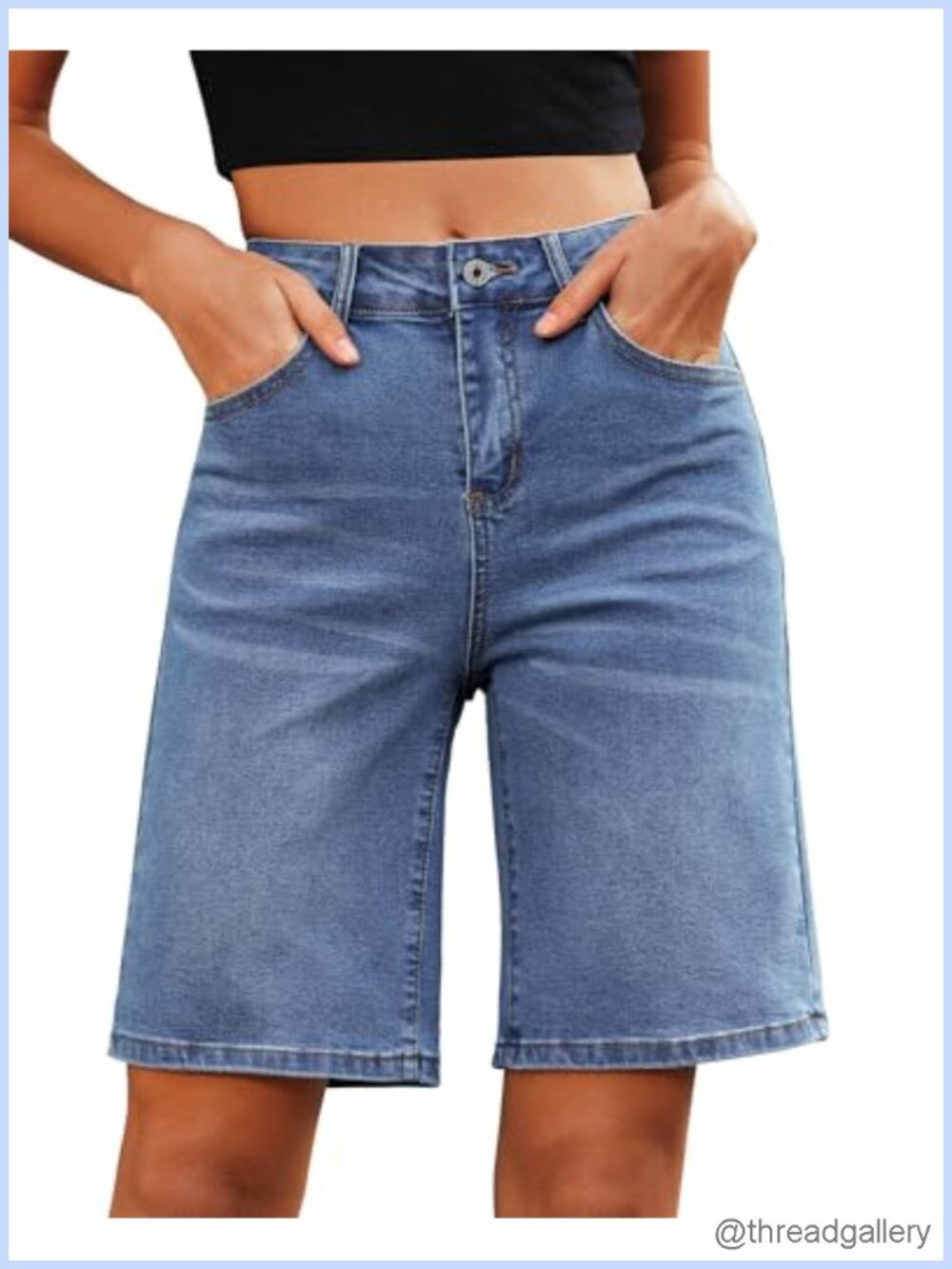 High Waisted Bermuda Jean Shorts for Women Stretchy Denim Knee Length Summer